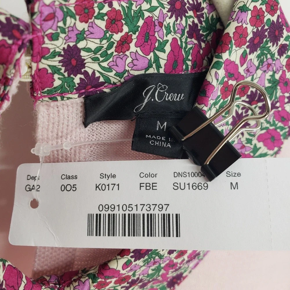 J Crew Tippi Liberty Floral Collar Merino Wool Sweater Women M Pink Long Sleeve